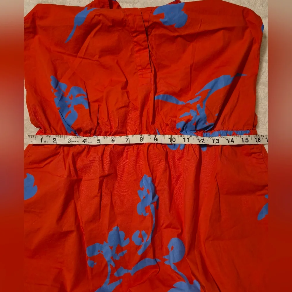 Tory Burch Orange Mini Dress with‎ Blue Floral Design